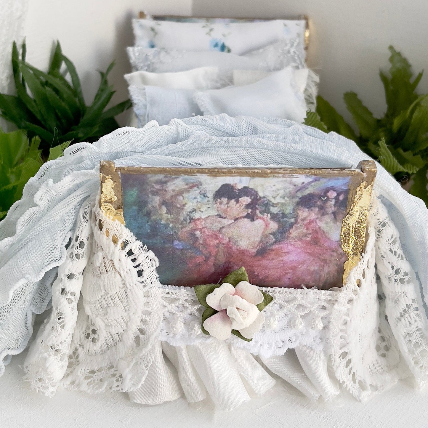 Chantallena Doll House Dressed Bed | Blue Ballet Decoupage Sleigh Bed | Blue Ballonne`
