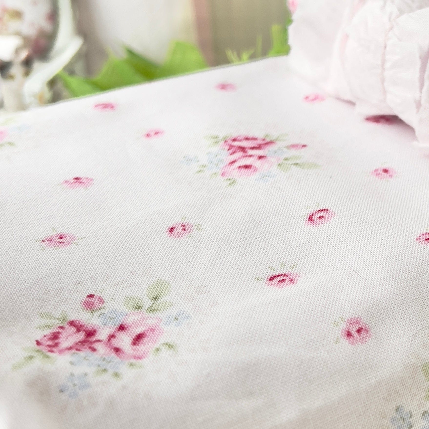 Chantallena Doll House Shabby Cottage |  Four Piece Pink Cotton Embroidered Bedding Set | Pink Embroidered