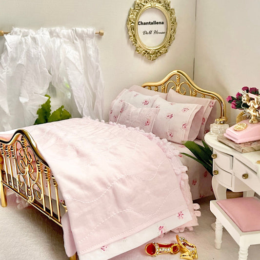 Chantallena Doll House Single Bedding Set Shabby Cottage -  Nine Piece Shabby Dark Pink Roses Cotton Bedding Set