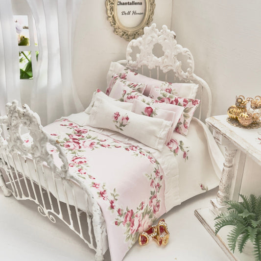Chantallena Doll House SINGLE Copy of Shabby Cottage | Eight Piece Blue and Pink Floral Bedding Set | Brooke