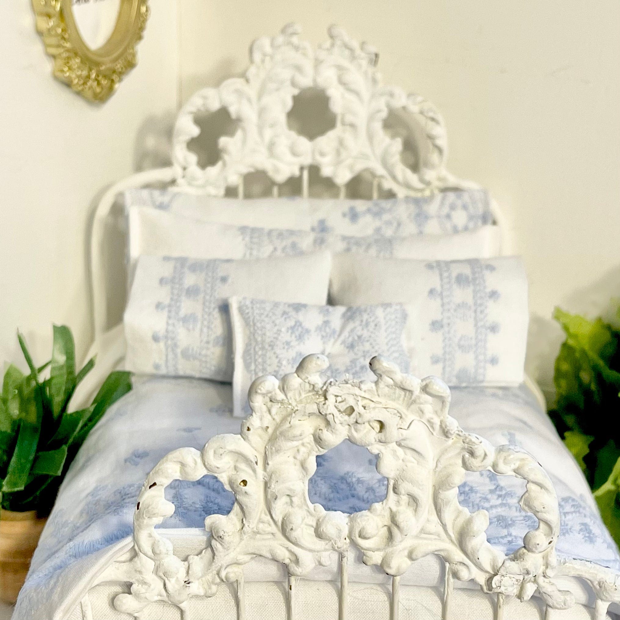 Chantallena Shabby Bed Linens Shabby Cottage- Six Piece Shabby Pale Blue Embroidered Bedding Set