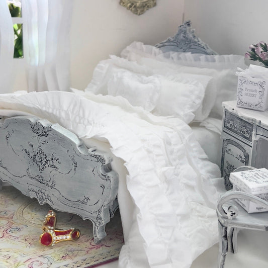 Chantallena White Bed Linens Boundless White | Eight Piece White Cotton with White Ruffles and Pintucks Bedding Set | Ciara