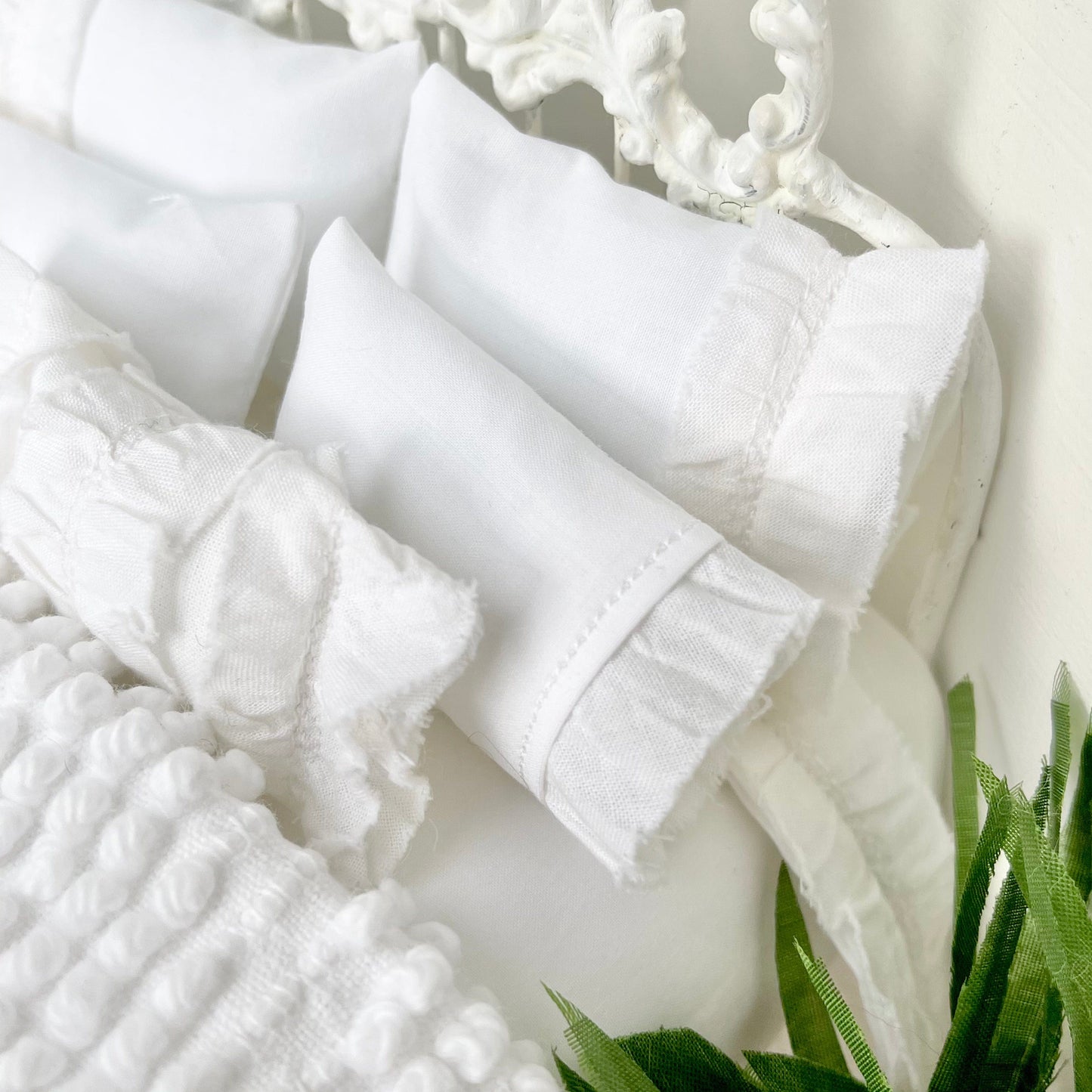 Chantallena White Bed Linens Boundless White | Eight Piece White Cotton with White Ruffles and Pintucks Bedding Set | Ciara