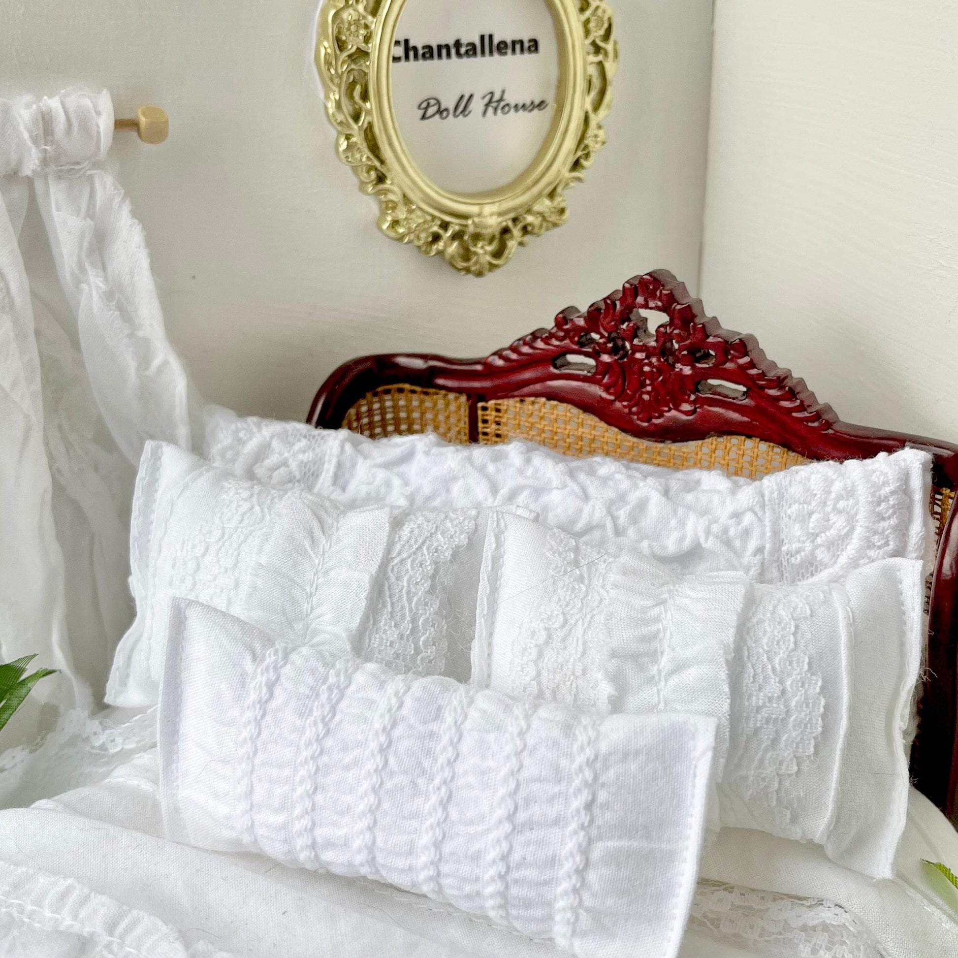 Chantallena White Bed Linens Boundless White | Five Piece White Cotton with Ruffles, Lace and Pintucks Bedding Set | Olivia