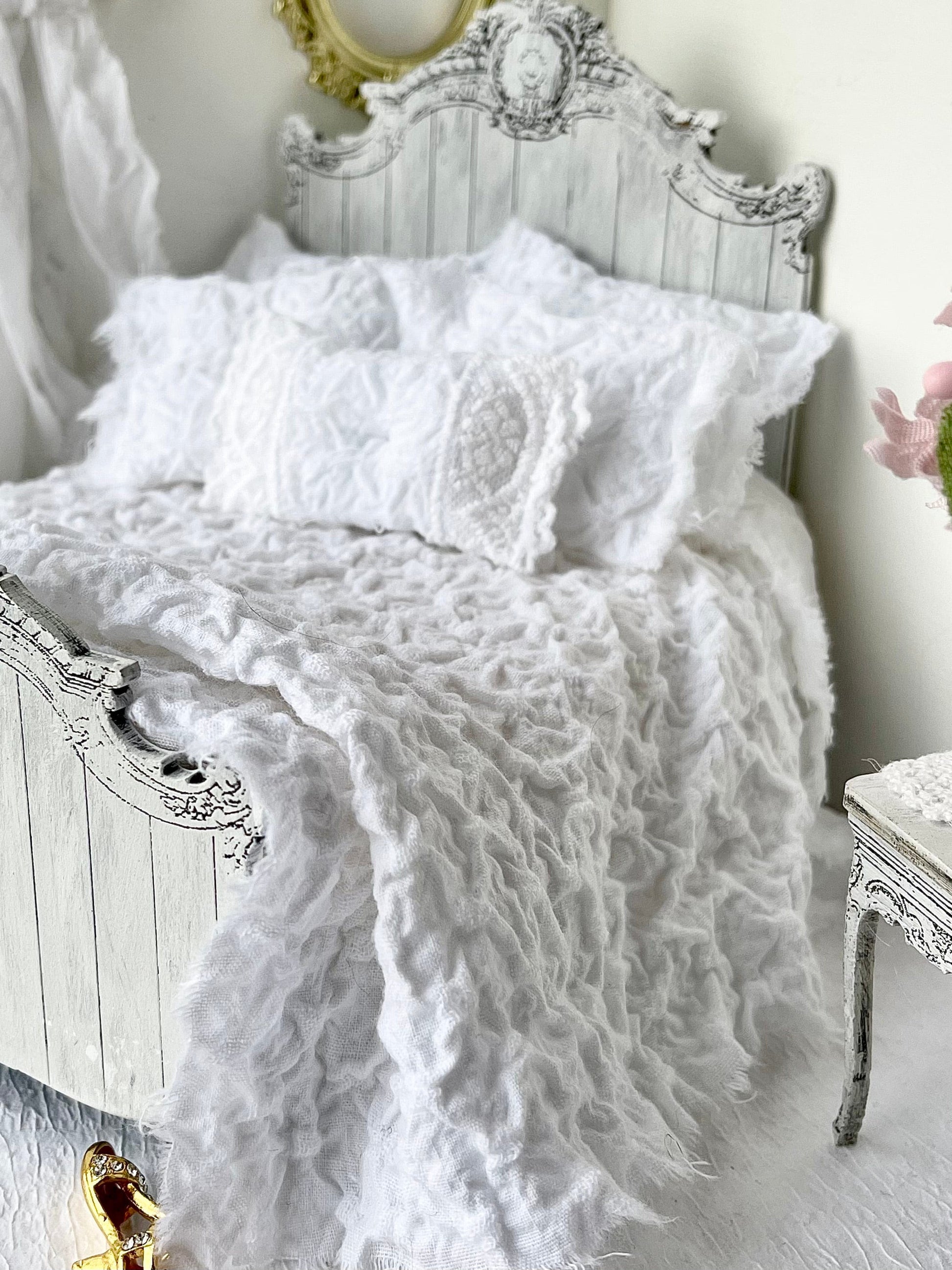Chantallena White Bed Linens Boundless White - Six Piece Whisper-Thin White Textured Raw-Edged Cotton Bedding Set | Franklynn