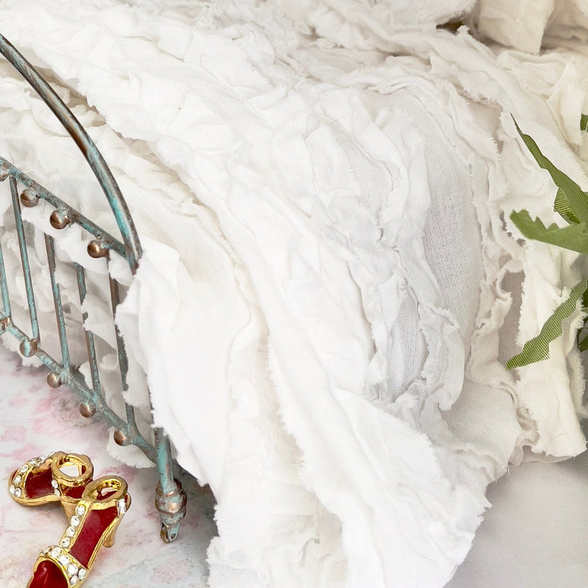 Chantallena White Bed Linens Boundless White | White Distressed Ruffled Cotton  | Leanna