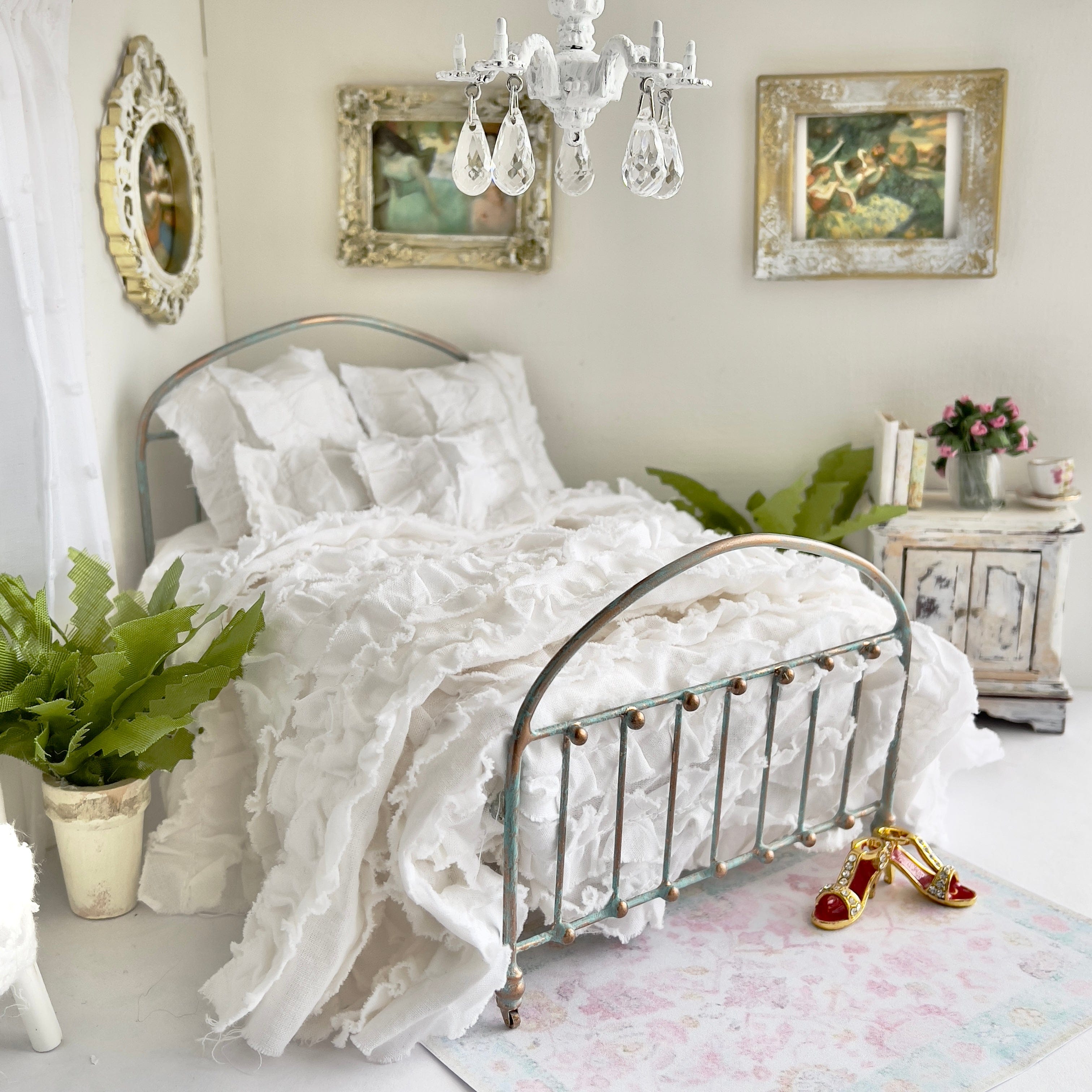 Chantallena White Bed Linens Boundless White | White Distressed Ruffled Cotton  | Leanna