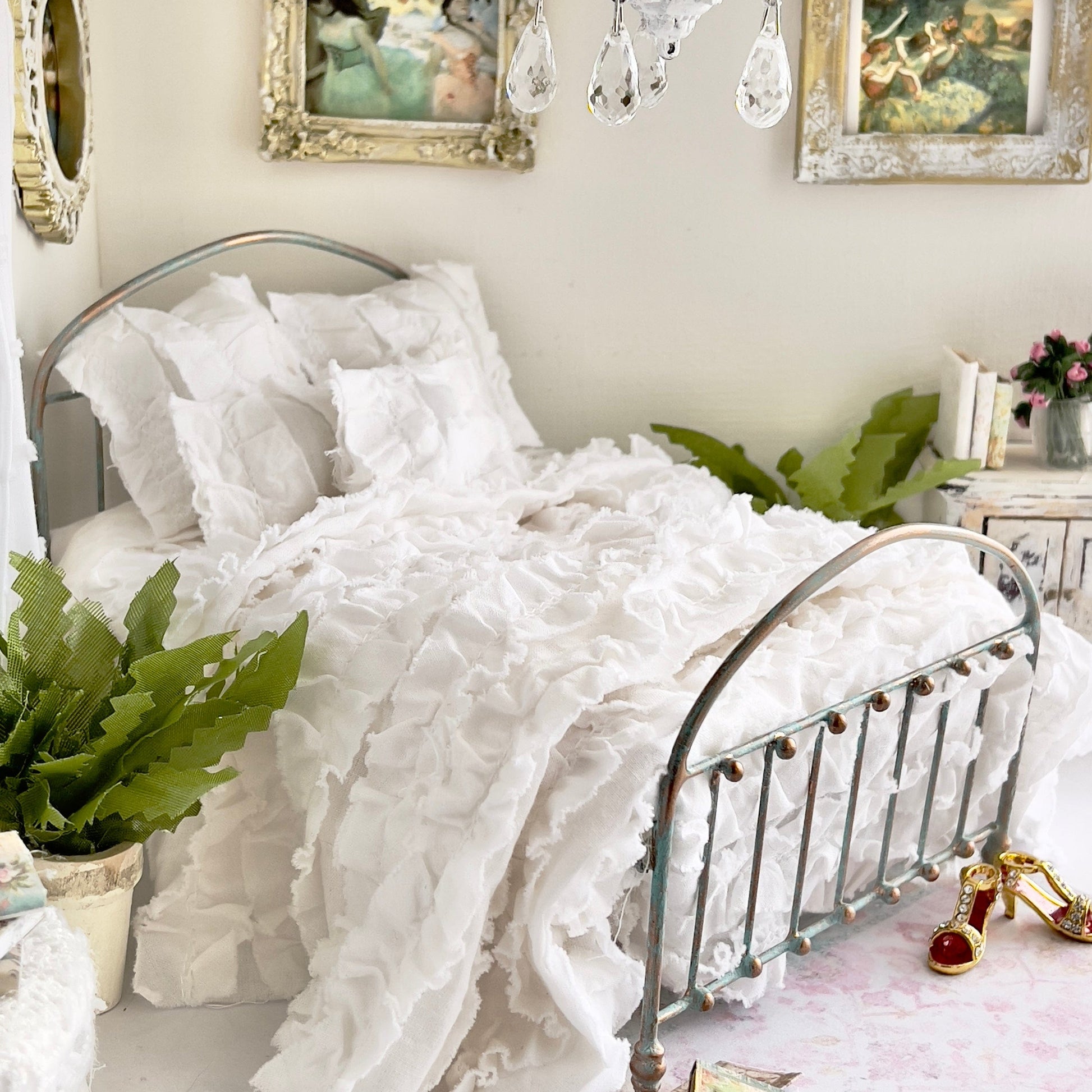Chantallena White Bed Linens Boundless White | White Distressed Ruffled Cotton  | Leanna