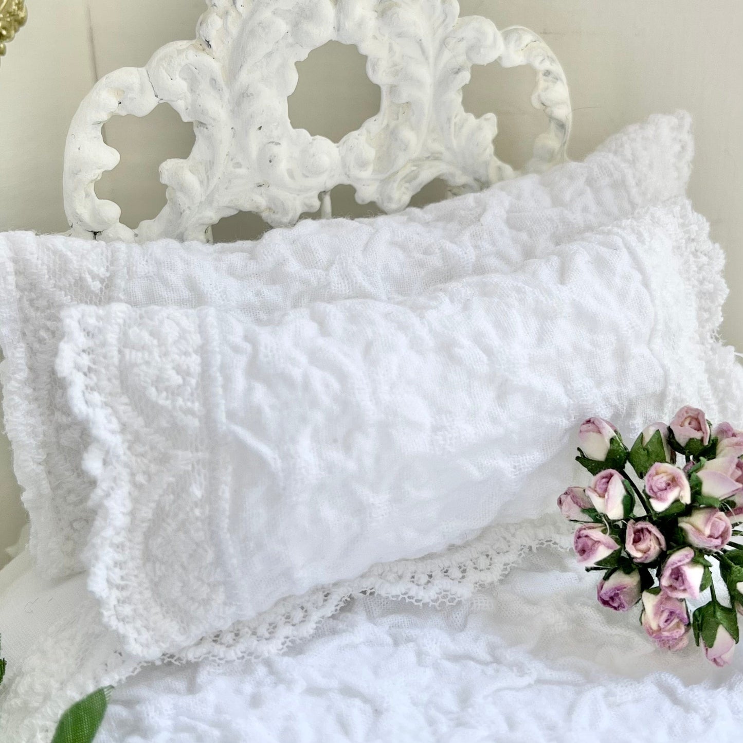 Chantallena White Bed Linens Copy of Boundless White | Six Piece Whisper-Thin White Textured Raw-Edged Cotton Bedding Set | Franklynn