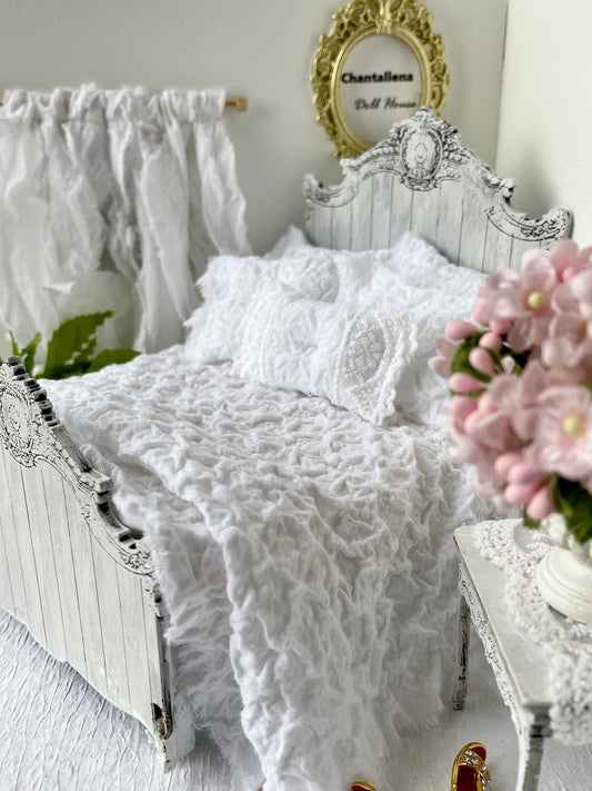 Chantallena White Bed Linens double bedding Boundless White - Six Piece Whisper-Thin White Textured Raw-Edged Cotton Bedding Set | Franklynn