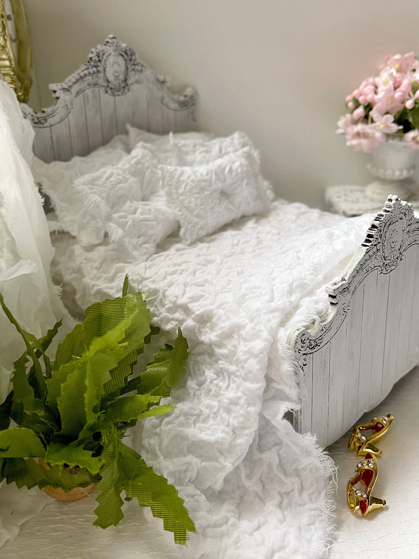 Chantallena White Bed Linens single bedding Boundless White - Six Piece Whisper-Thin White Textured Raw-Edged Cotton Bedding Set | Franklynn