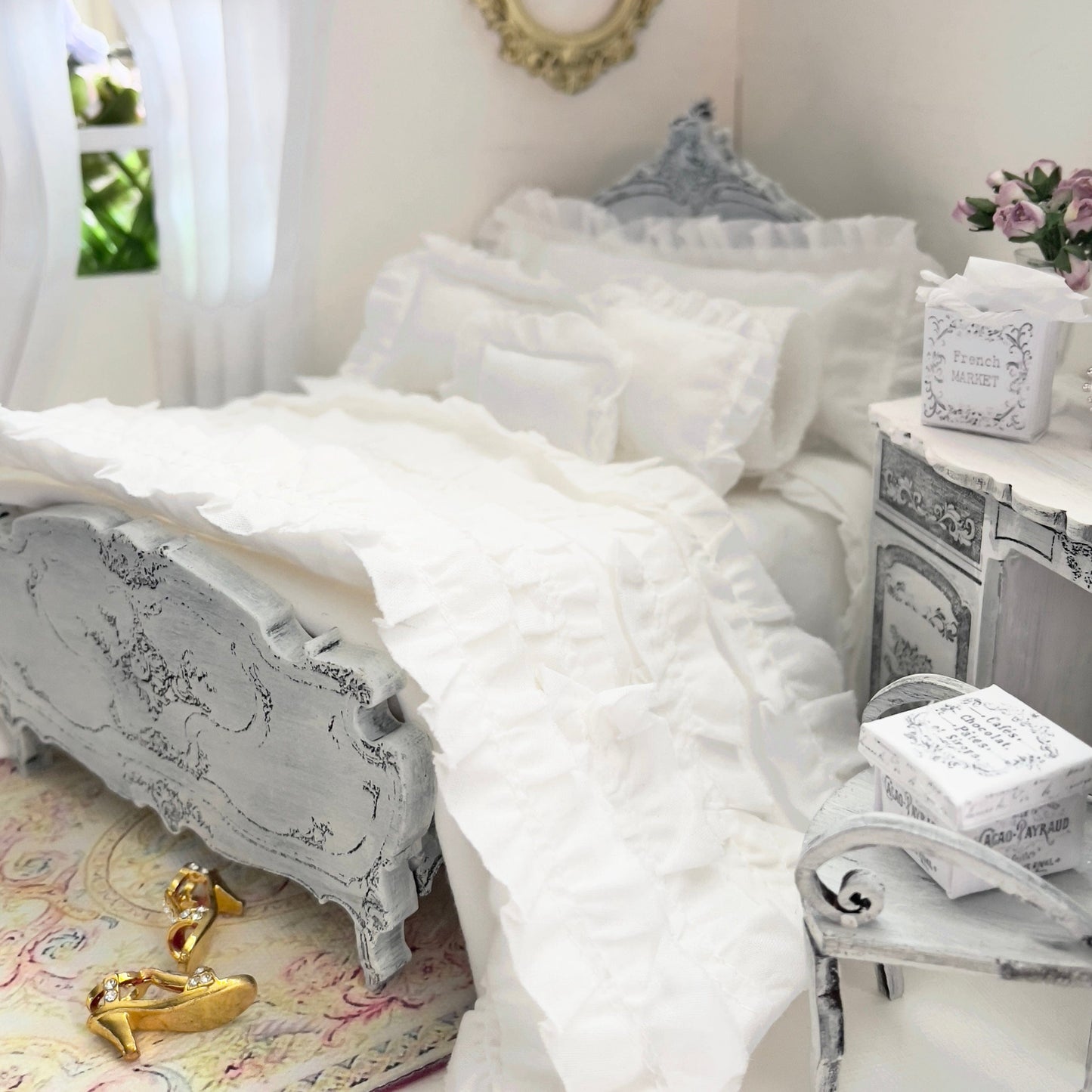 Chantallena White Bed Linens single Boundless White | Eight Piece White Cotton with White Ruffles and Pintucks Bedding Set | Ciara