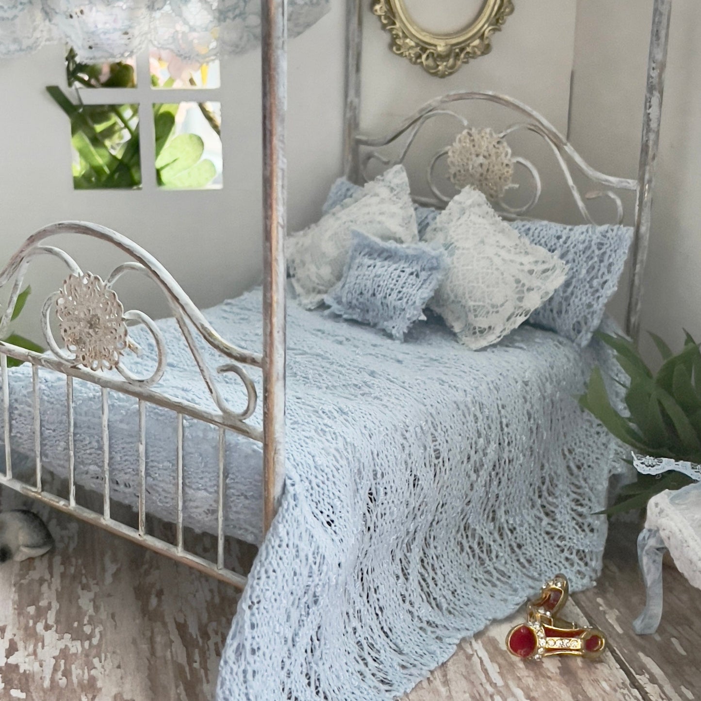 Chantallena White Bed Linens single Torn & Tattered- Five Piece French Blue Cotton Blend Knit Bedding Set | French Blue