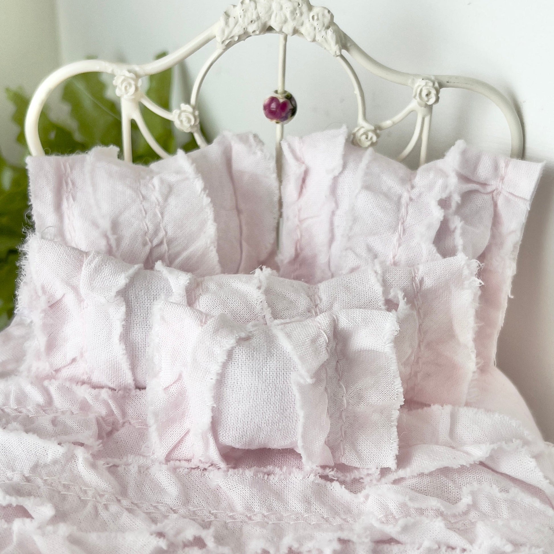 Chantallena White Bed Linens Tattered Romance |  Pink Cotton Lawn Distressed Ruffles Set | Emma